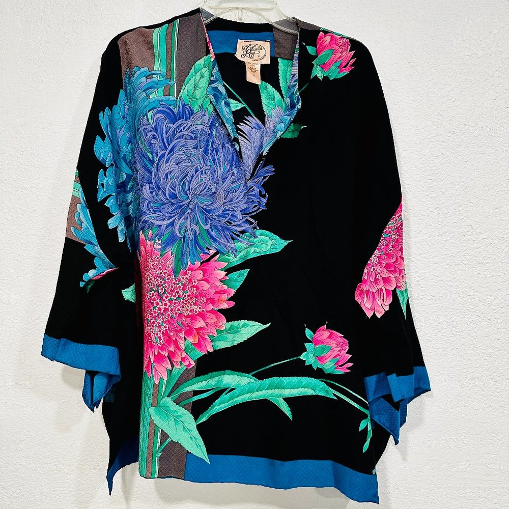 Charles Ray Pure Silk Floral Top Hand Screened Dyeing Multicolor EUC Size Large
